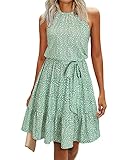 Newshows Sommerkleid Damen Knielang Elegant Kleid Neckholder Sommer Ärmellos Freizeitkleider mit Taschen(Floral-8, Mittel)