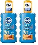 NIVEA Sun Schutz & Bräune Sonnenspray LSF 20 (200 ml), Sonnencreme mit Pro-Melanin-Extrakt für eine ebenmäßige Bräune, sofortiger Sonnenschutz mit UVA/UVB-Filtersystem (Packung mit 2)