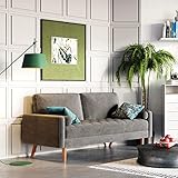 Vesgantti 2 Sitzer Sofa, Kleines Samtsofa Couch mit 2 Wurfkissen, Modern 2er Gästesofa Armlehne, Getuftetes Loveseat für Wohnzimmer/Schlafzimmer/Wohnung/Büro, 148,5 x 78 x 85cm, Grau