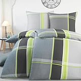 BaSaTex Mikrofaser Seersucker Bettwäsche Set - bügelfreie Microfaser Bettgarnitur Öko-Tex Zertifiziert - 135x200 cm + 80x80 cm - Design: Luca Grau Grün