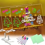 Leuchtendes Led Zeichenbrett, 2 Leuchtendes Zeichenbrett,Led Maltafel, Werben Kritzellicht,LED Notiztafel mit Farben, Transparente Acryl 30x20cm Abwischbar Drawing Board - Mit Verstellbarem Ständer