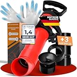 FAKTURENWERK® Rohrreinigungspumpe [Inkl. 3x Aufsätze] - Effektive Abflussreiniger-Pumpe inkl. Handschuhen und 3 Abfluss-Adaptern für Dusche, Toilette, Spüle & Co.