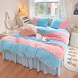 Guojm Duvet Cover Set Winter Doppelfarbe Plüsch Duvet -Abdeckungsset, weich warm Dicke Bettwäsche Set Bettbedeckungsbett Bettwäsche ausgestattet Kissenwecker Bettrock -Bettdecke (Farbe: 2, Größe: