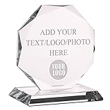 Wanapix | Personalisierte Trophäe mit Name/Text | Graviertem Glas (Grauskala) | Personalisierte Trophäe | Inklusive Aufbewahrungsbox |Personalisierbar mit Foto und Text | Achteckig 17 cm