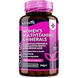 Multivitamine & Mineralien für Frauen - 24 essentielle aktive Vitamine & Mineralien mit zusätzlicher Hyaluronsäure - 180 vegane Tabletten - keine synthetischen Füllstoffe oder Bindemittel - Nutravita