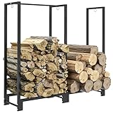 Outsunny Kaminholzregal Stahl 123x32x115 cm Brennholzregal mit Doppelt Speicherdesign Haken bis 200kg Kaminholzunterstand Outdoor Feuerholzregal für Brennholz, Holzunterstand für Garten Außen Schwarz