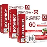 BOTANICY Cranberry + D-Mannose - 180 Tabletten - Unterstützt Blase & Harnwege - PACRAN® Cranberry-Pulver, Vitamin C und D3, Kürbissamen & Löwenzahnwurzel Extrakt
