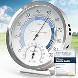 MAVORI® 2in1 Hygrometer innen analog und Thermometer analog innen aus Edelstahl - Thermometer Hygrometer analog - Temperatur und Luftfeuchtigkeitsmesser für ein gesundes Raumklima - Ø 12,5cm