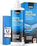 PRINOX® Profi Autopolitur 500ml inkl. Polierschwamm für alle Lacke - Schwarz, Weiß, Buntlacke, Metalliclacke I Auto Politur mit Nanoversiegelung zum Kratzer entfernen - Made in DE