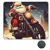 Mauspad mit rutschfester Gummiunterseite, Computer-Mauspad, Motiv: Weihnachtsmann, Biker, waschbar, für Computer, Büro, Schreibtischunterlage, Schreibtischunterlage für Lapto, Büro, Zuhause