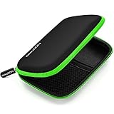 deleyCON Festplattentasche Festplatten Case HDD Case - für 2,5 Zoll Festplatten und SSD - Robust & Stoßsicher - 2 Innenfächer Netztaschen - Schwarz/Grün