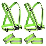 URAQT Reflektierende Sicherheitsweste Set, 2er Reflektierende Warnweste Einstellbar & 4er Elastische Reflektierendes Armbands, Reflektoren Sicherheits für Fahrrad, Joggen, Laufen, Wandern