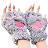 MAKFORT Fingerlose Handschuhe Winter Katze Plüsch Handschuh Grau