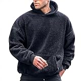 Kapuzenpullover für Herren, Bärenohren, flauschiges Fleece, Sweatshirts mit Tasche, flauschig, Sherpa, warme Kleidung, langärmeliger Pullover, Z01-black Hoodies für Herren, L