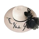 WUODHTW Damen Strohhut mit breiter Krempe, Fischerhut, für Frühling, Sommer, Strand, Sonnenschutz, Blume, Stroh, lässige Hüte, Fleischrosa, Einheitsgröße