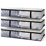 Auveir Unterbett Aufbewahrungsbox 3er Set, 90L Faltbare Aufbewahrungstasche mit Deckel und Transparentem Fenster, Unterbettkommode für Kleidung, Bettdecken und Bettwäsche