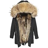 Lea Marie Damen Luxury PARKA XXL Kragen aus 100% ECHTPELZ ECHTFELL Jacke Mantel Fuchspelz Innenfutter (XL, Schwarz)