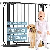 ib style Berrin XXL Türschutzgitter Treppe 85-185cm, Ohne Bohren, Babygitter Kinder, Treppengitter Hund, Schwarz, 115-125 cm
