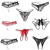 CANMIYOU 8er Packs Damen Spitze Sexy Tanga,Ouvert Slip Unterhosen,Niedrige Taille Offener Schritt V-String Thongs,Perspektive Höschen mit Perlen Blumen Bögen,Erotische Unterwäsche