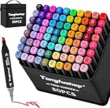 Tongfushop 80 Farben Alkohol Stifte Set, 2S Schnell Trocknende Doppelspitze Alkohol Marker, Meißel & Feine Alkoholmarker Filzstifte mit Anti-Seepage Abstandshaltern für Malerei Design Manga Skizzieren