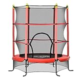 HOMCOM Trampolin Ø163 cm Gartentrampolin Mini-Trampoline für Kinder mit Sicherheitsnetz Randabdeckung Kleinkind-Trampolint bis 50 kg für drinnen und draußen Stahl Rot