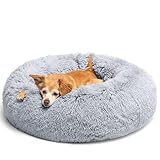 LUOJINYI Hundebett Flauschig, Hundekissen Rund Haustierbett Donut Katzenbett Waschbar mit rutschfestem Boden für große, mittelgroße & kleine Hunde, 60 cm, Hellgrau