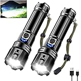 Glarylight Aufladbare LED Taschenlampe 250000 Lumen, LED Taschenlampe Extrem Hell XHP70.2 mit 5 Modi & Zoomable & IPX7 wasserdicht, Taktische Taschenlampen für Camping, Wandern, Notfälle (2 Pack)