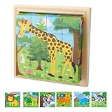 KQDRAVINE Würfelpuzzle Holz, Holzpuzzle 3D,Würfelpuzzle Puzzlespiele 6 in 1 Tier-Motive für Kinder,Montessori Spielzeug,lernendes pädagogisches Holzpuzzle-Spielzeug,Holzspielzeug ab 3 4 5 Jahren