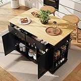 DUlVBPE Kücheninsel, Küchenwagen mit Steckdosenleiste ausgestattet, Küchenschrank, Servierwagen mit arbeitsplatte, buffetschrank, Speisewagen mit Holzmaserung, buffetschrank,Schwarz