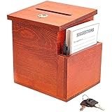 Juvale Vorschlagsbox aus Holz mit Schloss, Kummerkasten, Wahlurne, Inklusive 50 Vorschlagskarten und Stift, Braun