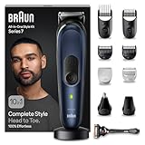 Braun All-In-One Bartpflege Bodygroomer Set, 10-in-1 Barttrimmer / Bartschneider, Trimmer/Haarschneider Herren, Haarschneidemaschine, wasserdicht, 100 Min. kabellose Laufzeit, MGK7410