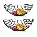 JCAKES 2x Obstschale Schwarz Obstschalen, Metall Obstkorb, Obstkorb Etagere，GemüSekorb,Fruit Basket,Modern Fruit Storage Holder Home Decor Stand, FüR FrüChte, GemüSe & Brot(25x10cm)