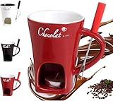 Schokoladenfondue Tasse,Schokofondue Teelicht,Becher zum Schmelzen von Schokolade,Keramik Schoko Fondue,Mehrzweck Chocolate Fondue Set mit Gabel,Geeignet für Käse Schokolade Butter Karamell (Rot)
