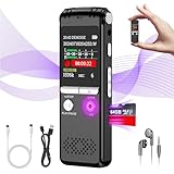 64GB Digital Voice Recorder, 1536Kbps One-Touch Recording Diktiergerät Aufnahmegerä mit Playback, Geräuschunterdrückung Audioaufnahmegerät für Vortrag/Interviews/Klassen/Meeting - ZIPICIDE