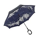 Umgekehrter Doppel-Schicht-Regenschirm Innovativ Multifunktionaler Windschutz Regenschirm Windschutz Uv Mit Umgekehrtem Auto Regenschirm mit C-förmigem Griff, Falling Cherry