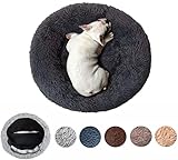 Flauschiger Anti-Stress-Hundekorb, waschbar, abnehmbar, rund, weiches Plüschsofa, Körbe und bequeme Möbel für Hunde und Katzen, Größe S - 60 cm, Dunkelgrau