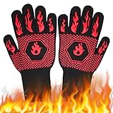 Ksvaye Grillhandschuhe Hitzebeständig Bis 800°c Feuerfeste Handschuhe Hitzebeständige Handschuhe Kochhandschuhe Ofenhandschuhe für Backen Grillen Küche BBQ Outdoor (Schwarz)