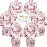YFNVH 7 Stück Brautjungfern-Morgenmäntel für die Hochzeit, Brautjungfer Robe Sets, Seidensatin Brautparty-Robe Morgenmantel Kurz für Brautparty, Spa & Flitterwochen