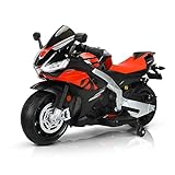 TCARAIWEN Aprilia Lizenzierte 24V Kinder Elektro-Motorrad, Geschwindigkeit bis zu 12 km/h Ride-On Motorrad mit Stützrädern, Schlüsselschalter und MP3 (Gewöhnlicher Motorren - 24V, Schwarz)
