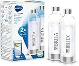 BRITA Flaschen 2er-Pack für Wassersprudler sodaONE | 2X 1 Liter Ersatzflaschen | Leichte, BPA-freie PET-Flasche im Duo-Pack | Sprudlerflaschen mit Elementen aus poliertem Edelstahl