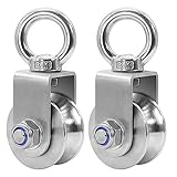 Umlenkrollen mit 2 Kugellager, 2 Stück 48MM U-Typ Fitness Flaschenzug Seilrolle für 16mm Seile Stahlseil, Aus 304 Edelstahl, Tragkraft 500kg