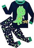 EULLA Kinder Jungen Schlafanzug Langarm Baumwolle Winter Pyjama Set Dinosaurier Zweiteiliger Nachtwäsche 4 Jahre alt Größe 104 D-Dunkelblau Dinosaurier DE 104