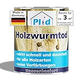 PLID® Holzwurmbekämpfung Holzwurmtod Farblos [DAUERHAFT WIRKSAM] - Mittel gegen Holzwürmer in Möbeln - Holzwurmmittel für ALLE Holzarten - Bohrsalzlösung - Holzwurm Ex - Made in Germany (750ml)