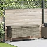 Mokuyary Gartentruhe mit Rollen, Hellgrau, 160 x 55 x 75 cm, Rattan, für den Außenbereich, Aufbewahrungsbox für Garten, Terrasse oder Balkon, wasserdicht, für Gegenstände und Spielzeug