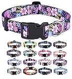 Mihqy Hundehalsband, Verstellbares, Weich & Komfort Hunde Halsband, Böhmisches, Blumen, geometrisches, Stammes Design, für Kleine, Mittlere und Große Hunde(Blumen Rosa,S)