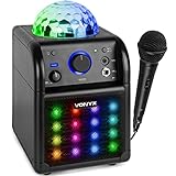 Vonyx SBS50B-PLUS Karaoke Anlage für Kinder mit LED und Party Lichteffekte, Karaoke Maschine mit 1 Mikrofon und Akku Betrieb, Bluetooth Lautsprecher 50 Watt - Schwarz