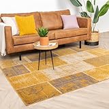 FRAAI | Home & Living Teppich Vintage - Spring Patchwork Ockergelb Taupe - Polypropylen - Kurzflor - Vintage, Patchwork - Boho, Orientalisch - Wohnzimmer, Esszimmer, Schlafzimmer - Carpet