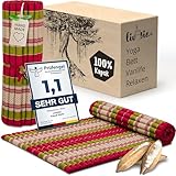 livasia Rollmatte Rollmatratze L breit bequem - 200x110x4,5cm - Gästebett Gästematratze 1 Person, Reisebett Kofferraum outdoor, Thaimatte Kapok Garten Balkon handgefertigt (Rot/Grün)