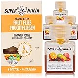 Super Ninja Fruchtfliegenfalle - Spar Pack - 4 Fallen - Hochwirksame Ökologische Fruchtfliegenfalle für Küche und Innenraum - Obstfliegenfalle - Bis zu 3 Wochen