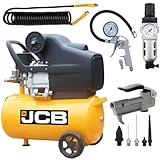 JCB Druckluft Kompressor AC24 (8 bar Betriebsdruck, 24 Liter Kessel, 257 Liter/min Ansaugleistung, 1800W, Manometer, Druckregler, Überlastschutz, Vollgummiräder) Luftkompressor